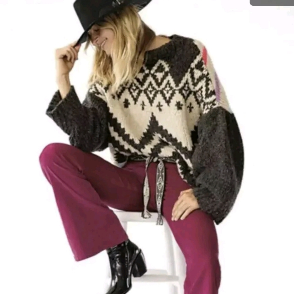 Free People Nordic Rainbow Striped Wool, Alpaca Blend Oversized Sweater
